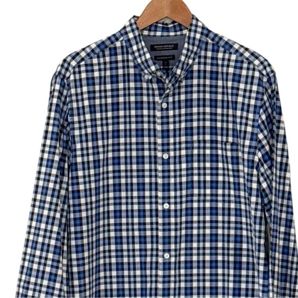 Banana Republic Camden Fit Custom 078 Fit Wash Plaid Button Down Shirt Large